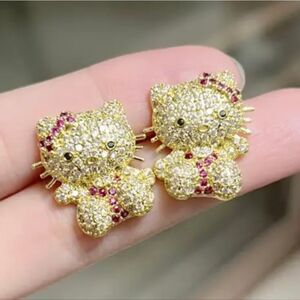 Hello Kitty Gold Diamond Sparkling Earrings